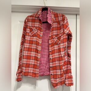 American Eagle Outfitters Red Plaid Button-Up Shirt